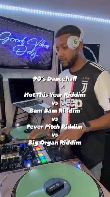 DJ SpeedE mixing 90s dancehall riddims in the studio